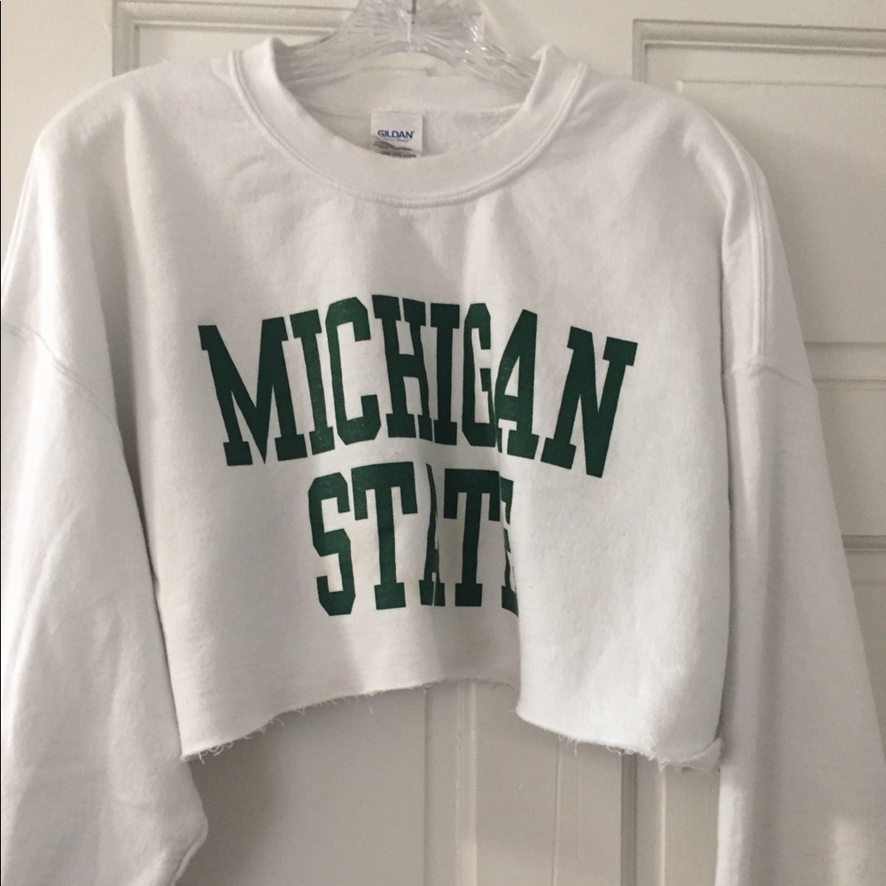 Cropped white Michigan State University sweatshirt